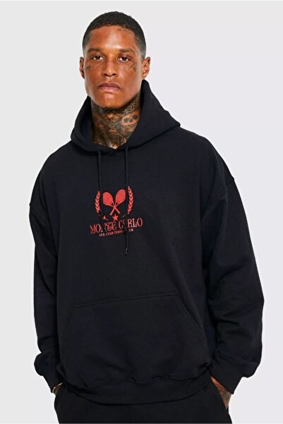 YUVEST Hanorac cu glugă cu imprimeu Monte Carlo unisex oversize Blackrock