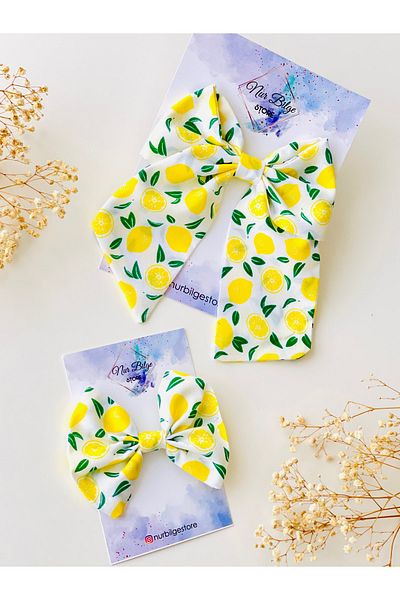 NURBİLGESTORE Nurbilge Lemon Patterned Bow Buckle Mother Girl
