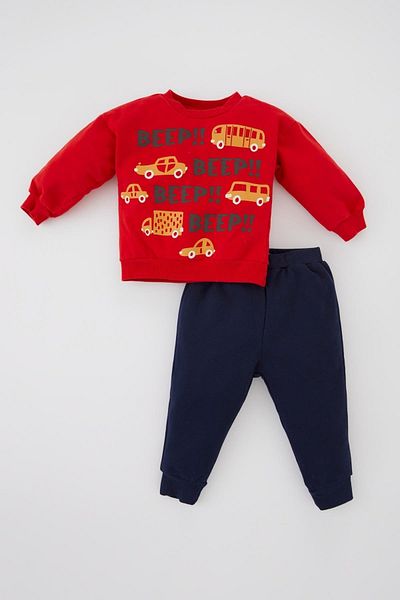 DeFacto Baby Boy Printed Soft Fur Inside 2 Piece Set