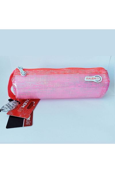 Kalemlig Transparent Shiny Single Compartment Cylinder Pen Holder Pink