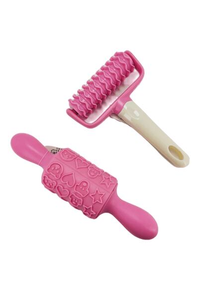 qussine Hamur Şekillendirici Merdane Ve Şekil Verici 2'li Set Pembe