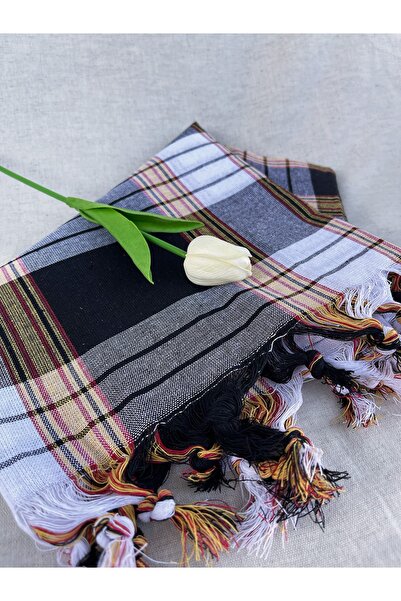 ERATOS Kalın Jakarlı Hamam Peştemali- 75x180 Cm- Siyah Beyaz Peştemal- %100 P...