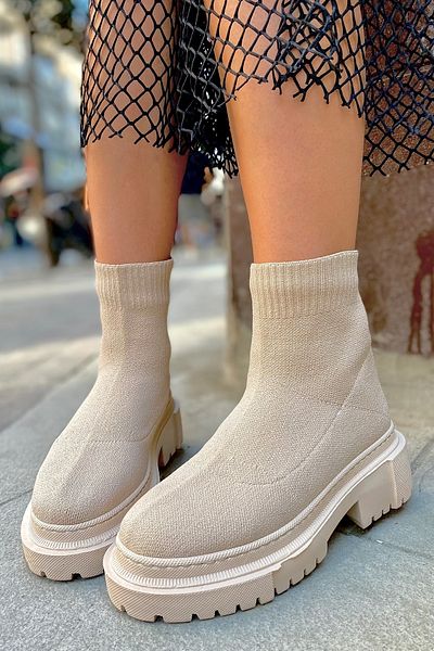 SHOEBELLAS Lenora Nude Knitwear Γυναικείες Μπότες