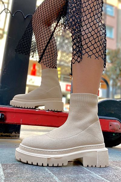 SHOEBELLAS Lenora Nude Knitwear Γυναικείες Μπότες