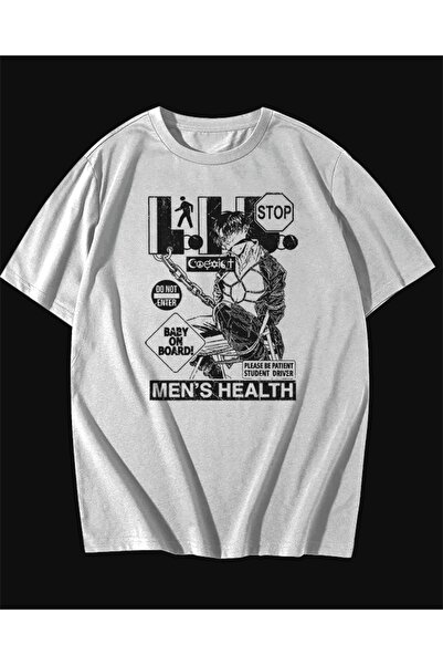 rebelberi Tricou alb unisex supradimensionat cu tematică manga anime pentru s...