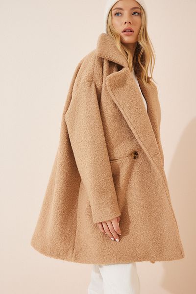 Happiness İstanbul Női keksz Oversize Boucle kabát OH00029