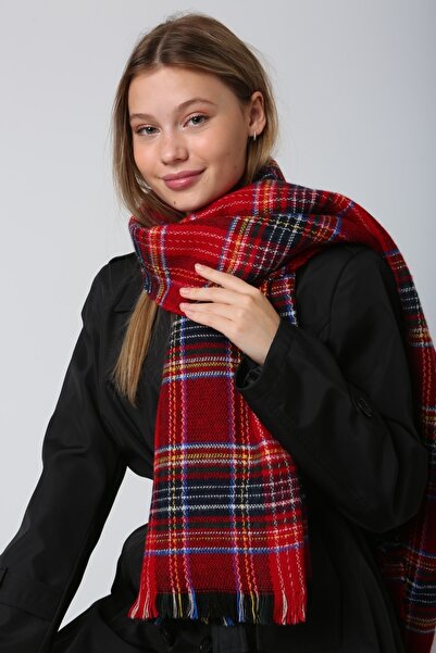 BALIENTE Women's Shawl - Red Stripe Pattern