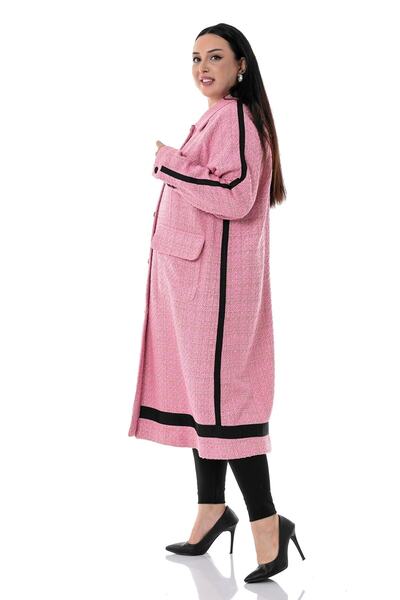 DISENTIS MODEST Ροζ μπουφάν μεγάλου μεγέθους με λεπτομέρεια καλυμμένο με κουμπιά μακριά χωρίς επένδυση