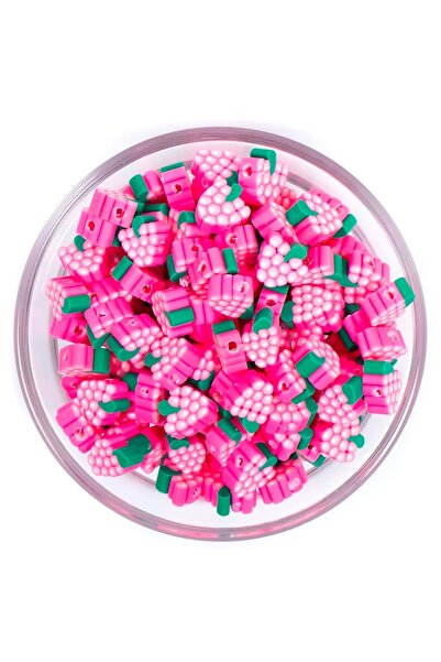 yfhobi 10 Adet - Polimer Fimo Boncuk, Pembe Böğürtlen Figürlü Polimer Kil Bon...