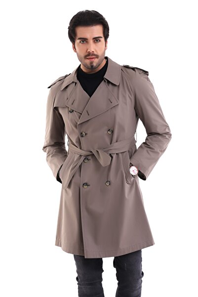 By Karaaslan Erkek Trençkot Pardesü Bej Koton