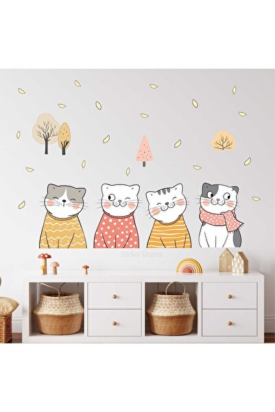 Sticker Ekspres Sevimli Kediler Kedi Çocuk Odası Duvar Sticker Seti