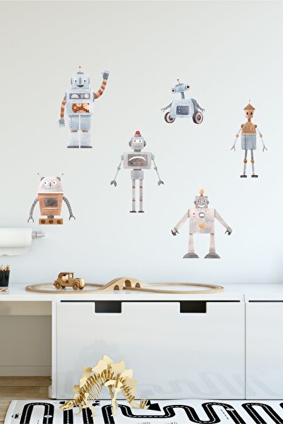 Sticker Ekspres Sevimli Robotlar Çocuk Odası Duvar Sticker Seti