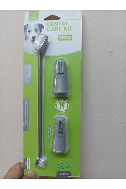 Nunbell مجموعة علاج الأسنان - فرشاة تنظيف الأسنان المكونة من 3 قطع للكلاب