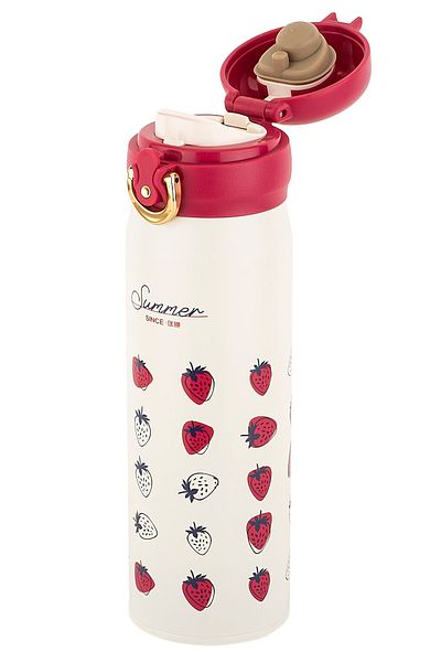 Tantitoni Okadı White Strawberry Patterned Stainless Steel Thermos 450ml