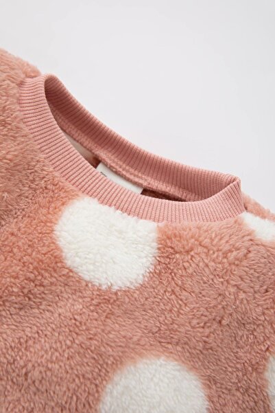 DeFacto Kız Bebek Bisiklet Yaka Çiçekli  Welsoft Pelüş Sweatshirt