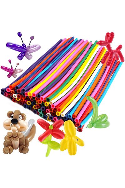 Huzur Party Store Soft Pastel Sausage Balloon - 50 Pieces, 150X5 Cm, Assorted Color, Long Fine Shape Clown Balloon