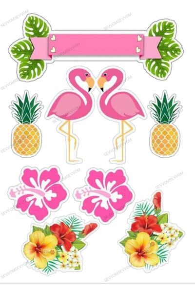 sevvom Flamingo Resimli Yenilebilir Pasta Kurabiye Üstü Şeker Kağıt Baskısı