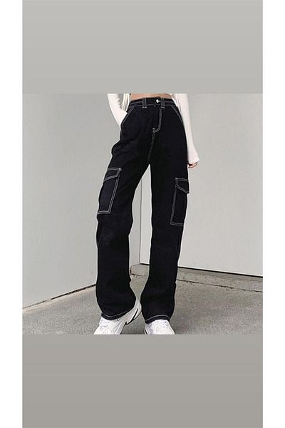 Touz Fashion Reverse Stitching Black Cargo Pants