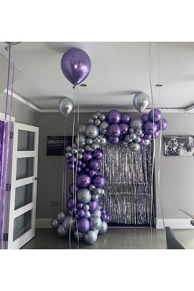 RÖNESANS PARTİ Purple-silver Chrome Balloon Chain Set 50 Pieces