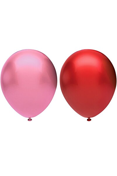 RÖNESANS PARTİ Metallic Balloon Set 30 Pieces (Pink, Red)