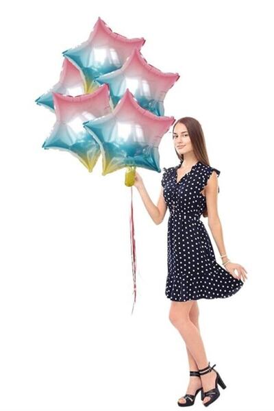 RÖNESANS PARTİ Star Foil Balloon Rainbow Color 18 Inch 5 Pieces