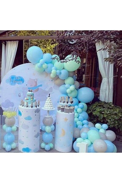 HBK Balon BLUE MINT GREEN GRAY BALLOON 50 PIECES + 5 METER BALLOON CHAIN