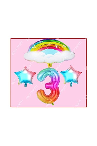 Generic Brand Cloudy Rainbow Star Themed 3 Year Old Birthday Party Set