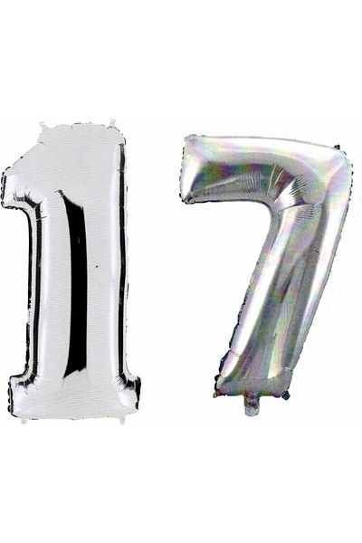 RÖNESANS PARTİ 17 Years Number Foil Balloon Silver 40 Inch 100 Cm