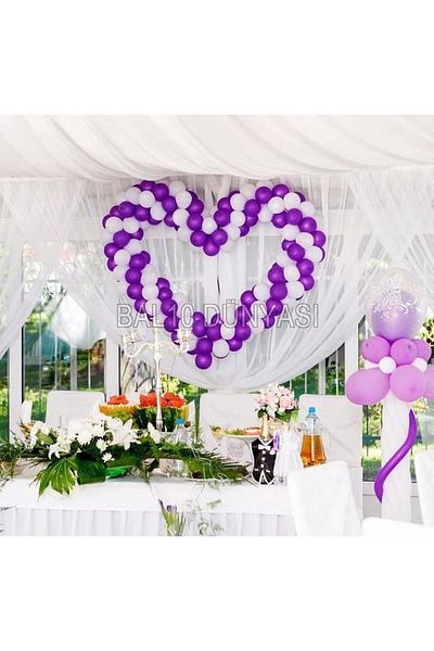 RÖNESANS PARTİ Purple-white Balloon Set 50 Pieces + 5 Mt Balloon Chain