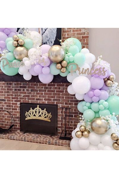 RÖNESANS PARTİ Special Day Concept Balloon Chain Lilac Green White Gold 50 Pieces + 5 Mt. Balloon Chain