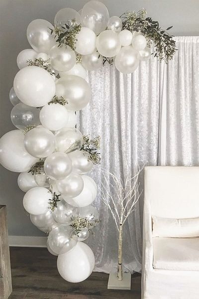 RÖNESANS PARTİ Pastel White Metallic White Transparent Balloon Wedding Chain 100 Pieces + 5 mt Balloon Chain