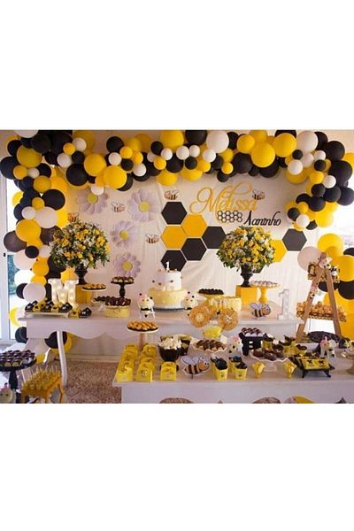 RÖNESANS PARTİ 70 Pieces Yellow-black-white Boss Bee Themed Balloon Concept and Balloon Chain