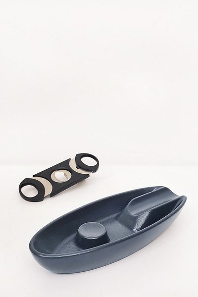 Esafe Home Concrete Long Chamber Cigar Ashtray + Cigar Cutting Scissors