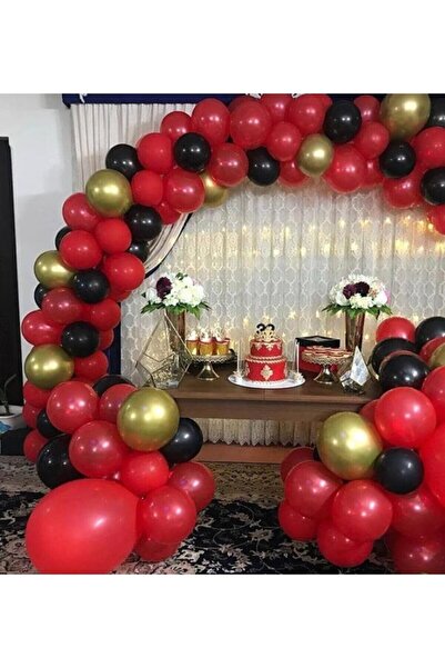 RÖNESANS PARTİ Chrome Gold Pastel Black Red Balloon Concept Chain 100 Pieces