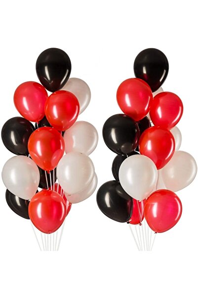 RÖNESANS PARTİ 30 Red-pastel Black-White Metallic Balloons