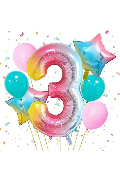 Generic Brand Rainbow Foil Balloon Set Age 3
