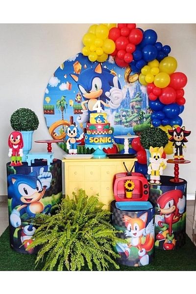 RÖNESANS PARTİ Sonic Themed Metallic Navy Blue Yellow Red Balloon Chain Set 80 Pieces