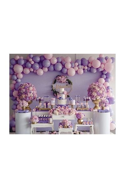 RÖNESANS PARTİ Pastel Lilac-pink Balloon Chain Set 50 Pieces + 5 Mt. Balloon Chain