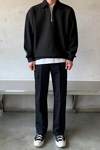 North London Ανδρικό φούτερ Polo με λαιμόκοψη μαύρο oversize