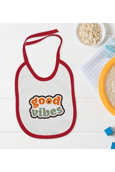 Bk Gift Kids Good Vibes Designed Red Baby Food Bib-1