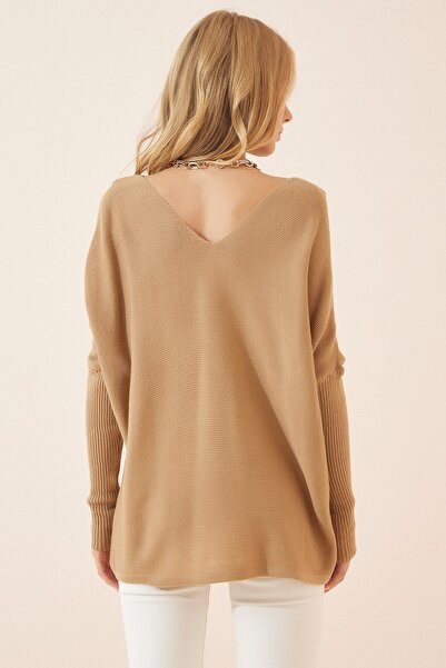 Happiness İstanbul Γυναικείο μπισκότο πλεκτό πουλόβερ με παράθυρο ώμου oversize AS00016