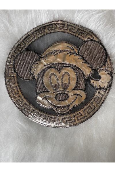 Gönülden Tasarım 23 Cm Gümüş Deri Mickey Mouse Yaldızlı Aplike Arma Yama 23x2...