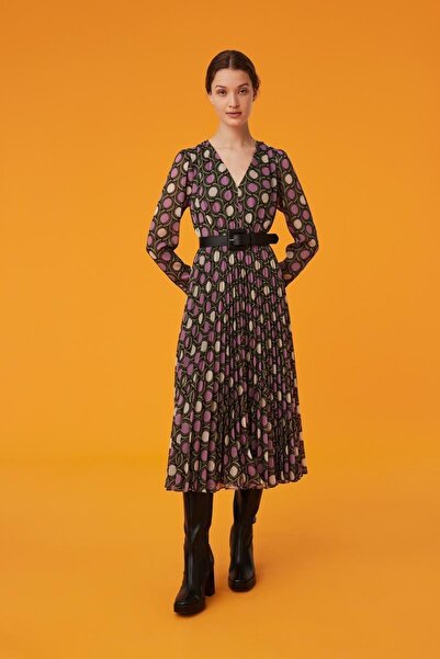 Exquise V Yakalı Pilili Elbise 2118023