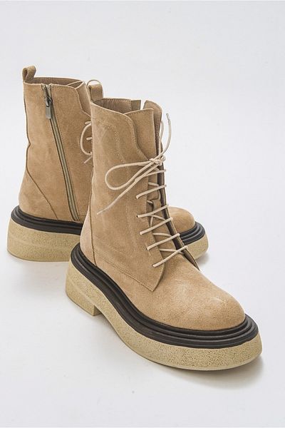LuviShoes Perleťové béžové semišové dámské boty z pravé kůže