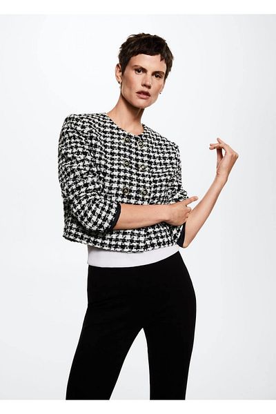 MANGO Woman Jewelled Tweed Jacket with Buttons