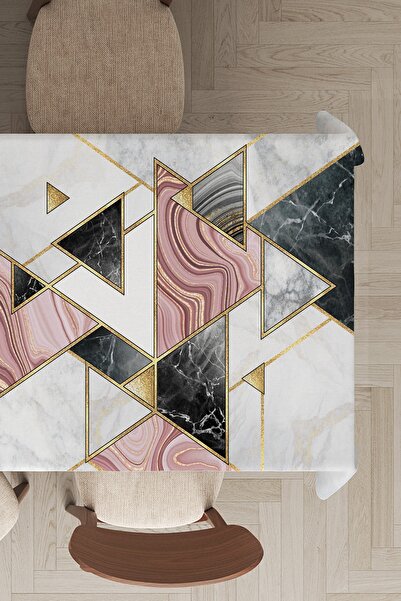 RugViva Washable Stain Resistant Stain Resistant Thai Feather Velvet Fabric Triangle Patterned Geometric Tablecloth Mso092