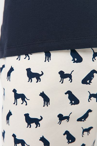 Trendyol Collection Sötétkék, normál szabású, nyomott pizsama szett - 100% pamut TMNAW23PT00028