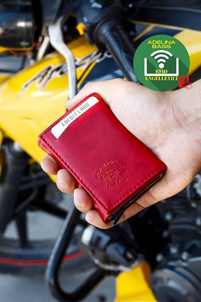 Linatigers Adelina Unisex Red Aluminum Mechanism Sliding Card Holder Wallet Accessory