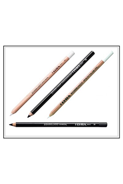 LYRA مجموعة من 4 أقلام رصاص بيضاء اللون من الفحم والباستيل والفحم الجاف والكربون الأبيض الداكن للغاية