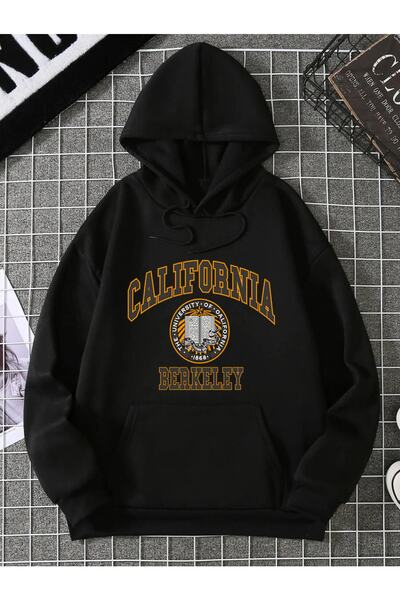 Trend Sizde سويت شيرت بغطاء للرأس مطبوع باللون الأسود للجنسين من كاليفورنيا بيركلي